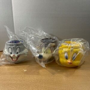 Vintage 1994 Looney Toons Mugs Lot of 3 Wiley Coyote Bugs Bunny Tweety KFC Promo